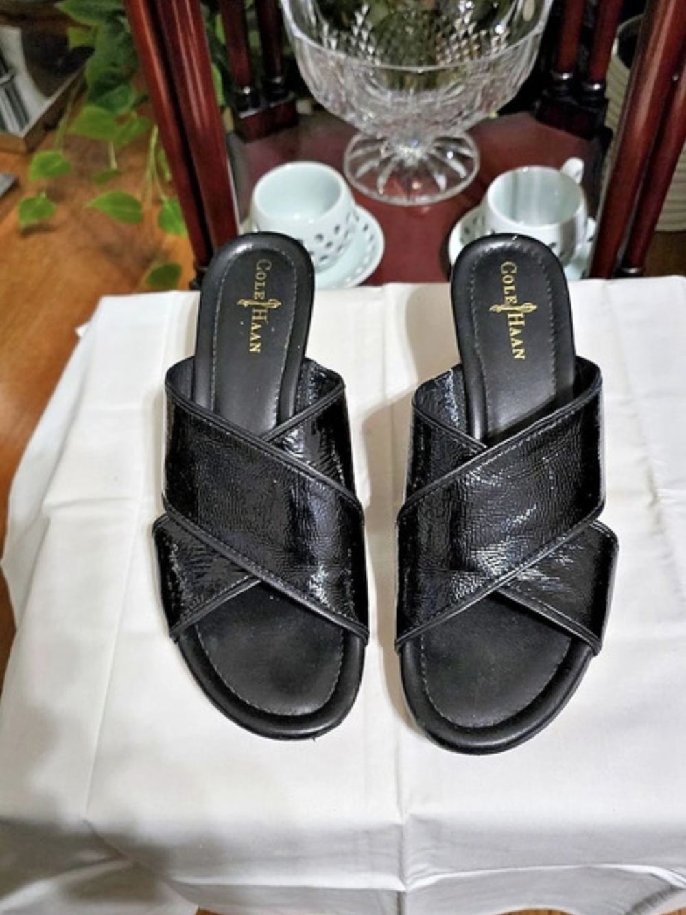 Cole Haan Black Wedge Slide Sandals